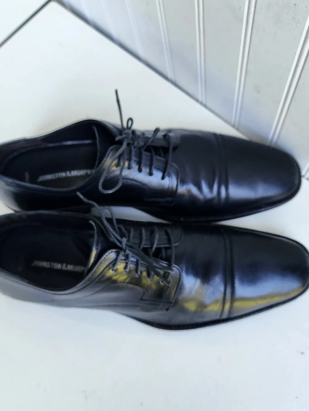 Johnston & Murphy Sheepskin Men's Leather Lace-Up Oxfords Dress Shoes Black 13 M